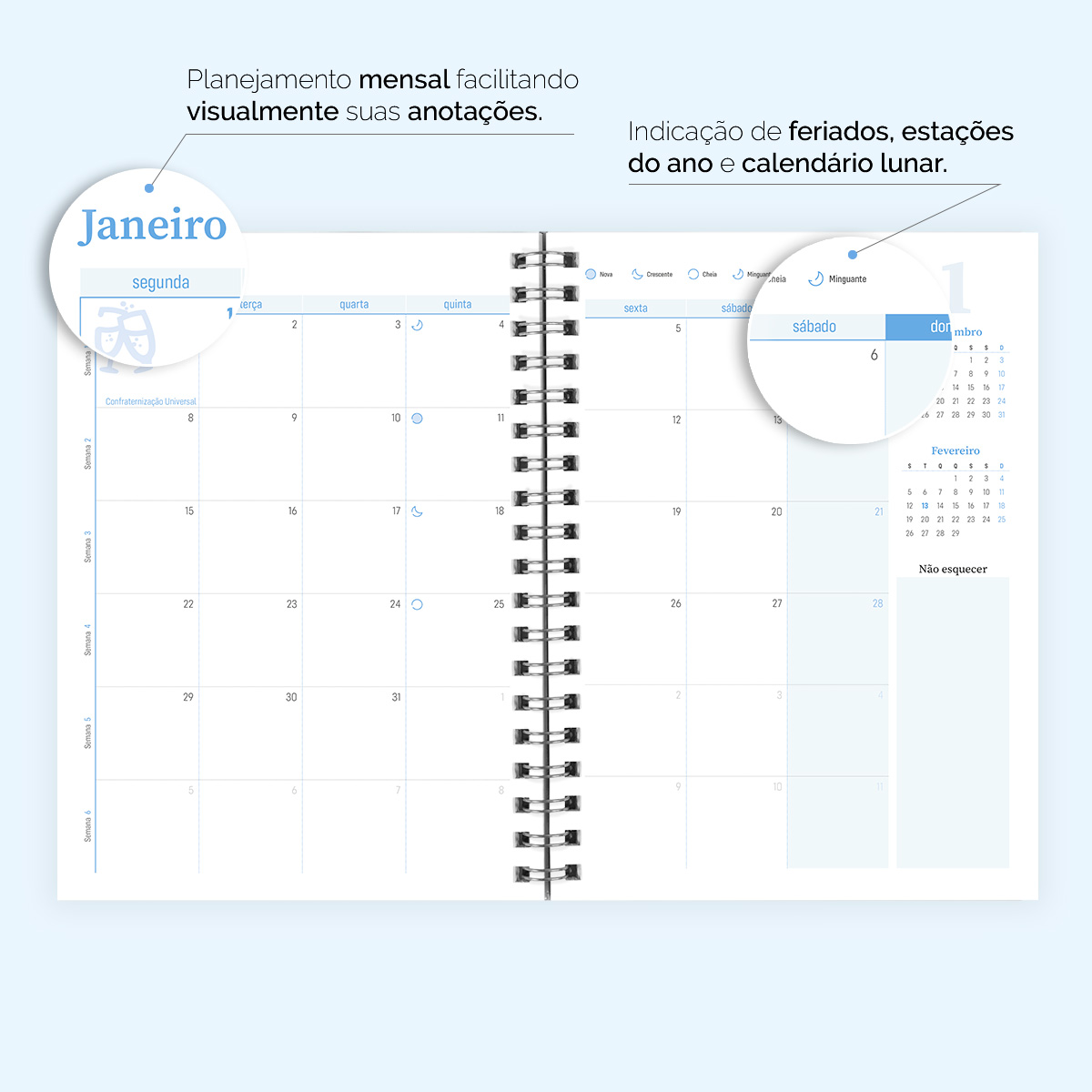 Agenda Planner Semanal Capa Dura Cores Spot Neon Azul