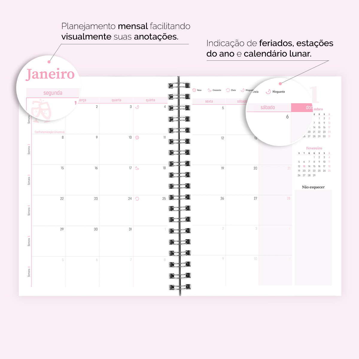 Agenda Planner Semanal Capa Dura Cores Spot Neon Pink
