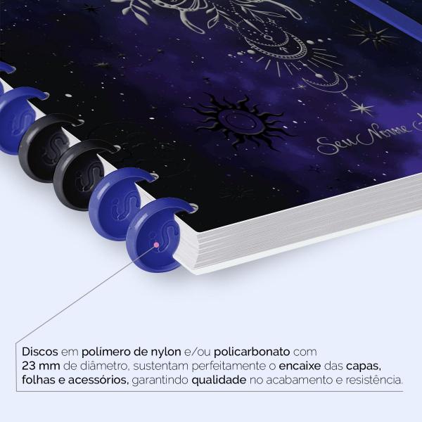 Caderno de Discos Flex Personalizado A5 14x20 cm 80 Folhas Cosmos Fases Da Lua Borboleta